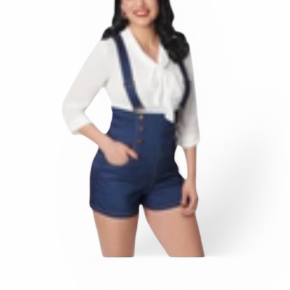 Unique Vintage Denim Pinafore Shorts